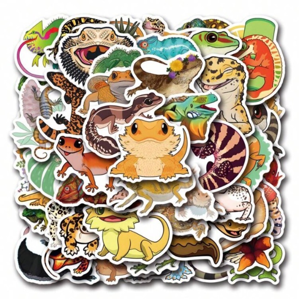 55 multicolored lizard vinyl stickers decor laptop phone luggage cup mug books